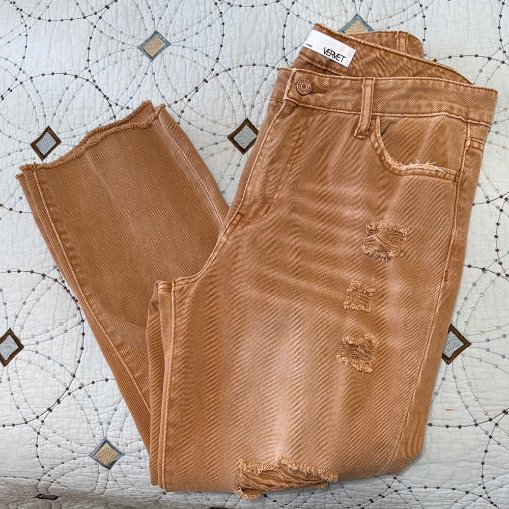 VERVET BY FLYING MONKEY Cropped Distressed Rust Brown Jeans